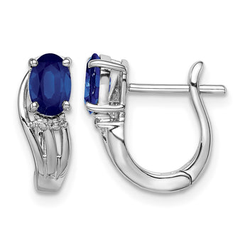 Sterling Silver Rhodium Plated Diamond & Sapphire Hinged Earrings - Birthstone Company