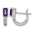 Sterling Silver Rhodium Plated Amethyst Hinged Hoop Earrings - Birthstone Company