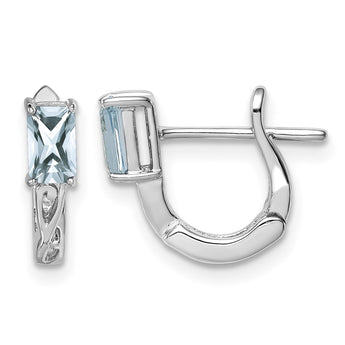 Sterling Silver Rhodium Plated Aquamarine Hinged Hoop Earrings 12 in - Birthstone Company