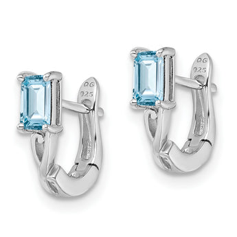 Sterling Silver Rhodium Plated Blue Topaz Hinged Hoop Earrings - Birthstone Company