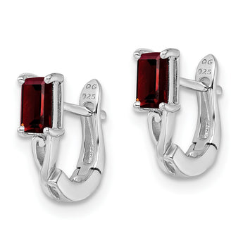 Sterling Silver Rhodium Plated Garnet Hinged Hoop Earrings - Birthstone Company