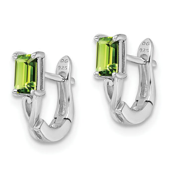 Sterling Silver Rhodium Plated Peridot Hinged Hoop Earrings - Birthstone Company