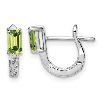 Sterling Silver Rhodium Plated Peridot Hinged Hoop Earrings - Birthstone Company