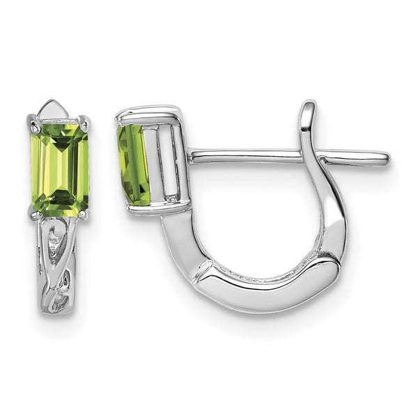 Sterling Silver Rhodium Plated Peridot Hinged Hoop Earrings - Birthstone Company