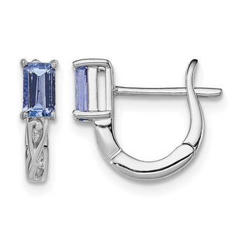 Sterling Silver Rhodium Plated Tanzanite Hinged Hoop Earrings - Birthstone Company