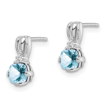 Sterling Silver Rhodium Plated Dia. Aquamarine Round Post Earrings