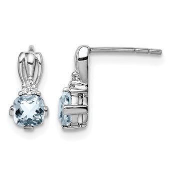 Sterling Silver Rhodium Plated Dia. Aquamarine Round Post Earrings - Birthstone Company