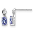 Sterling Silver Rhodium Plated Diamond & Tanzanite Oval Post Earrings - Birthstone Company