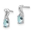 Sterling Silver Rhodium Plated Dia. & Aquamarine Oval Post Earrings - Birthstone Company