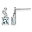 Sterling Silver Rhodium Plated Dia. Aquamarine Square Post Earrings - Birthstone Company