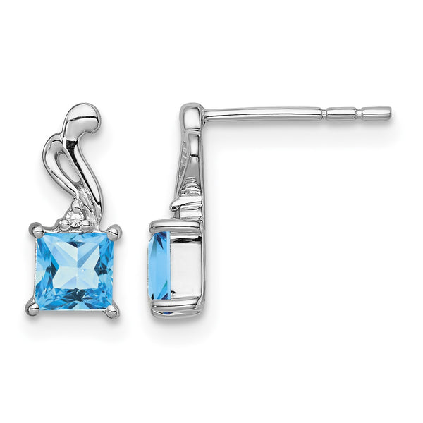 Sterling Silver Rhodium Plated Diamond and Blue Topaz Square Earrings 11 in - Birthstone Company