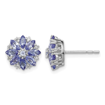 Sterling Silver Rhodium Plated Diamond & Tanzanite Post Earrings - Birthstone Company
