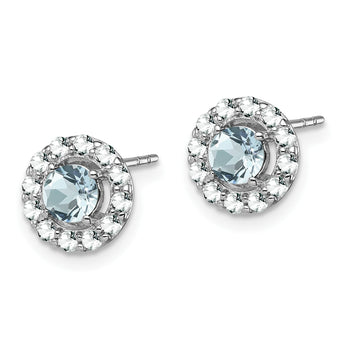 Sterling Silver Rhodium Plated White Topaz & Aquamarine Earrings - Birthstone Company