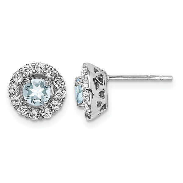 Sterling Silver Rhodium Plated White Topaz & Aquamarine Earrings - Birthstone Company