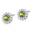 Sterling Silver Rhodium Plated White Topaz and Peridot Round Earrings - Birthstone Company