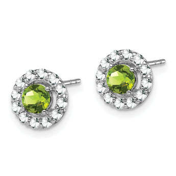 Sterling Silver Rhodium Plated White Topaz and Peridot Round Earrings - Birthstone Company
