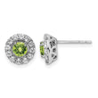 Sterling Silver Rhodium Plated White Topaz and Peridot Round Earrings - Birthstone Company