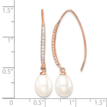 Sterling Silver Rose-tone 7-8mm White Teardrop Freshwater Cultured Pearl and CZ Threader Earrings - Birthstone Company
