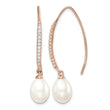 Sterling Silver Rose-tone 7-8mm White Teardrop Freshwater Cultured Pearl and CZ Threader Earrings - Birthstone Company