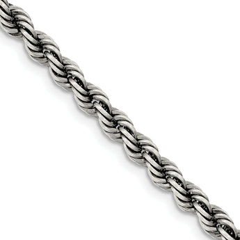 Sterling Silver Ruthenium-plated 4mm Rope Chain