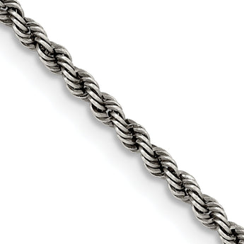 Sterling Silver Ruthenium-plated 2.3mm Rope Chain