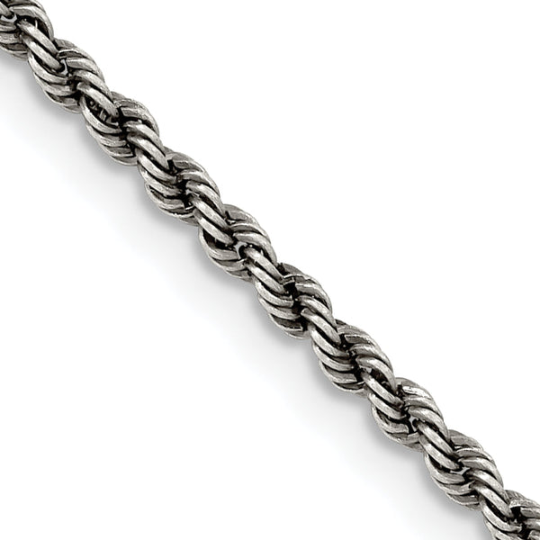 Sterling Silver Ruthenium-plated 2.3mm Rope Chain