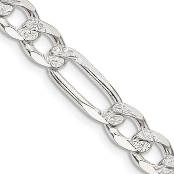 Sterling Silver 7mm Pav‚ Flat Figaro Chain