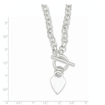 Engravable Sterling Silver Necklace with Heart Disc and Fancy Toggle