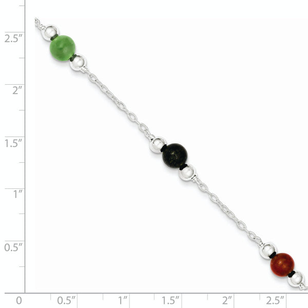 Multi-Color Jade Anklet in Sterling Silver, 9 Inch