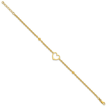 Sterling Silver Gold-tone 9in Plus 1 in ext Heart Anklet