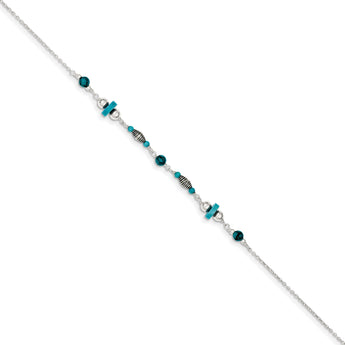 Sterling Silver Antiqued Turquoise Beaded Anklet