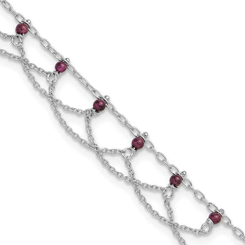 Sterling Silver Rhodolite Garnet Anklet 10 in - Birthstone Company