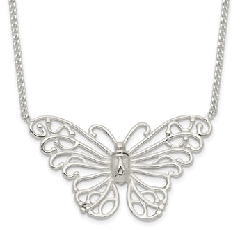 Sophia Jewelers 925 Sterling Silver Butterfly Necklace Polished Anti-Tarnish Finish - 18