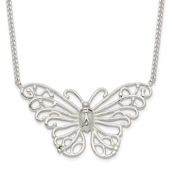 Sophia Jewelers 925 Sterling Silver Butterfly Necklace Polished Anti-Tarnish Finish - 18