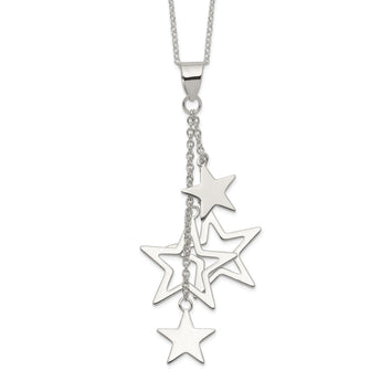 Sterling Silver Rhodium-Plated Star Necklace 18 Polished Finish - 18