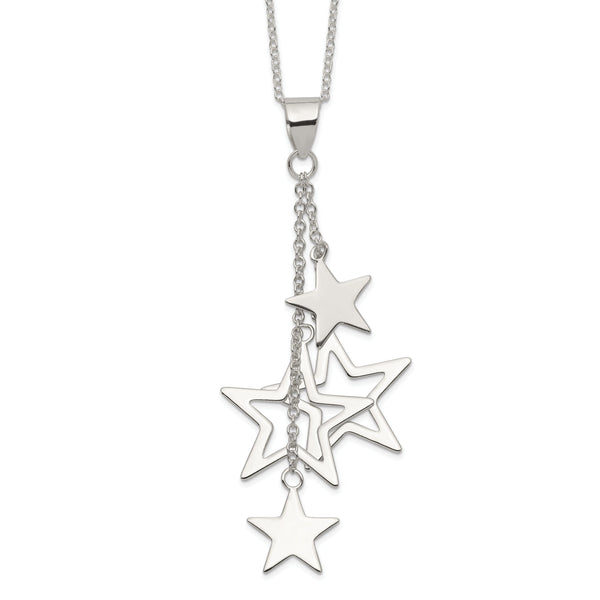 Sterling Silver Rhodium-Plated Star Necklace 18 Polished Finish - 18