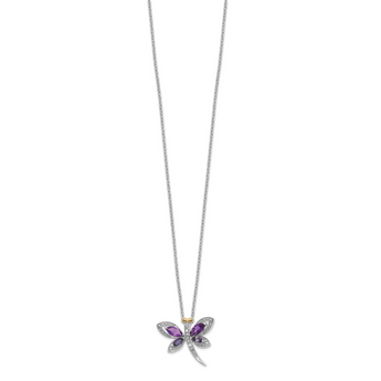 Amethyst, Iolite & Diamond Dragonfly Necklace in Sterling Silver