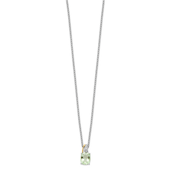 Brilliant Gemstones Sterling Silver with 14K Accent Rhodium-plated Green Quartz and Diamond 18 Inch Necklace with 2 Inch Extender