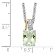 Brilliant Gemstones Sterling Silver with 14K Accent Rhodium-plated Green Quartz and Diamond 18 Inch Necklace with 2 Inch Extender