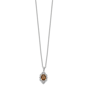 Brilliant Gemstones Sterling Silver with 14K Accent Rhodium-plated Smoky Quartz and White Topaz and Diamond 18 Inch Necklace with 2 Inch Extender