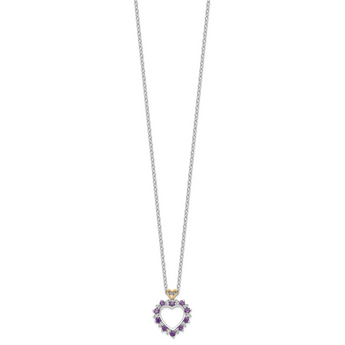 Brilliant Gemstones Sterling Silver with 14K Accent Rhodium-plated Amethyst and Diamond 18 Inch Necklace with 2 Inch Extender