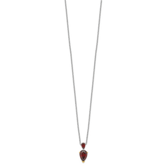 Brilliant Gemstones Sterling Silver with 14K Accent Rhodium-plated Garnet 18 Inch Necklace with 2 Inch Extender