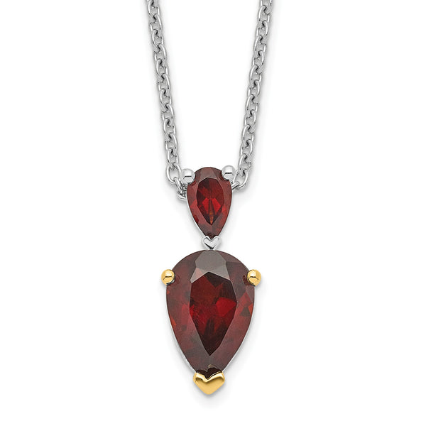 Brilliant Gemstones Sterling Silver with 14K Accent Rhodium-plated Garnet 18 Inch Necklace with 2 Inch Extender - Birthstone Company