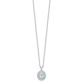 Brilliant Gemstones Sterling Silver with 14K Accent Rhodium-plated Sky Blue Topaz and Diamond 18 Inch Necklace with 2 Inch Extender - Birthstone Company