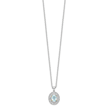 Brilliant Gemstones Sterling Silver with 14K Accent Rhodium-plated Sky Blue Topaz and Diamond 18 Inch Necklace with 2 Inch Extender