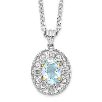 Brilliant Gemstones Sterling Silver with 14K Accent Rhodium-plated Sky Blue Topaz and Diamond 18 Inch Necklace with 2 Inch Extender - Birthstone Company