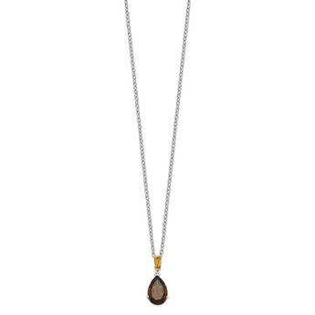Brilliant Gemstones Sterling Silver with 14K Accent Rhodium-plated Smoky Quartz and Citrine Necklace