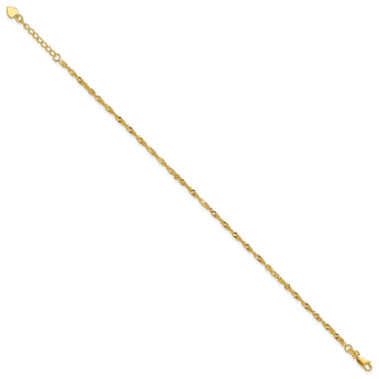 Sterling Silver Gold-tone D/C Polished 9in Plus a 1in ext. Anklet