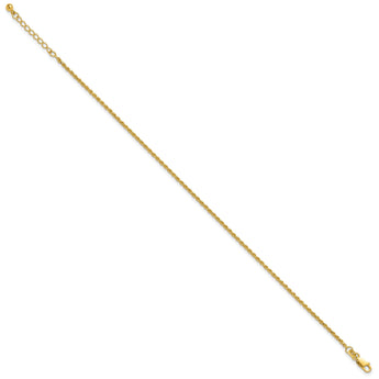 Sterling Silver Gold-tone D/C Rope 9in Plus 1in ext. Anklet