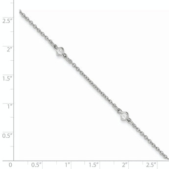 Sterling Silver Rhodium-plated 9in Plus 1in Ext. 5 Station CZ Anklet